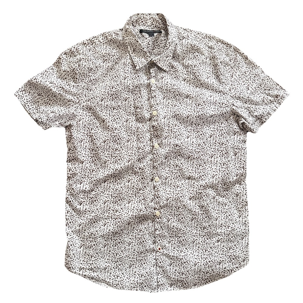 John Varvatos Button Front Shirt Men Medium Short Sleeve Animal Print Cotton